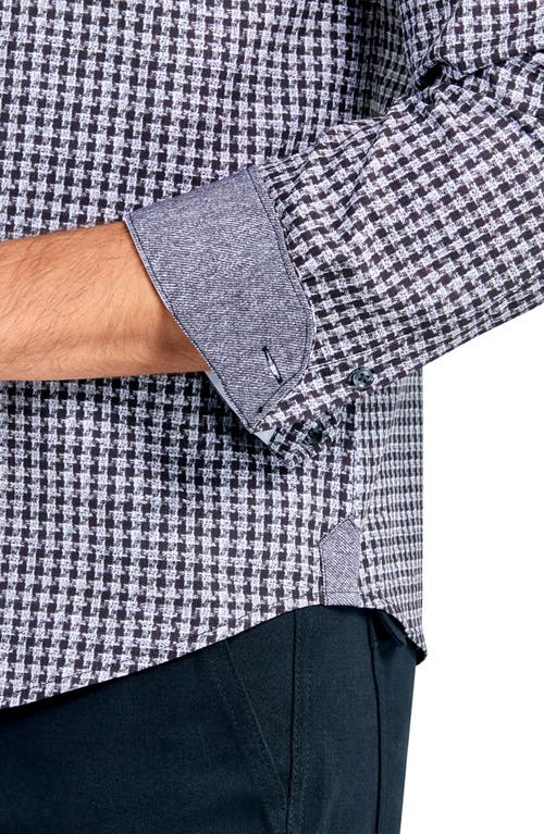 Brooklyn Brigade Micro Check Recycled 4-way Stretch Performance Long Sleeve Shirt In Grey