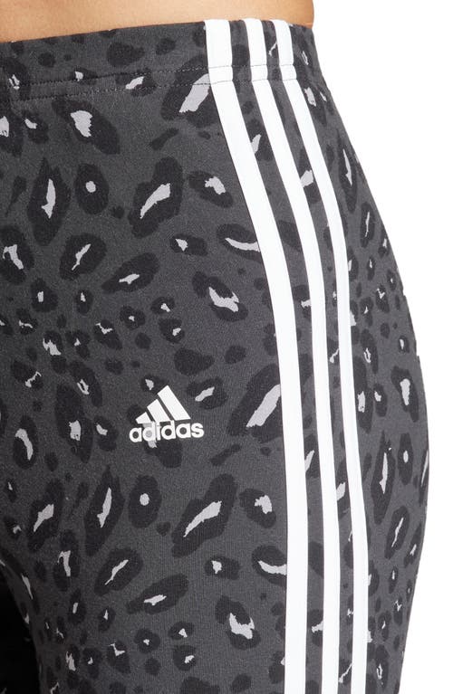 Shop Adidas Originals Adidas 3-stripes Leopard Print High Waist Leggings In Grey/carbon/black