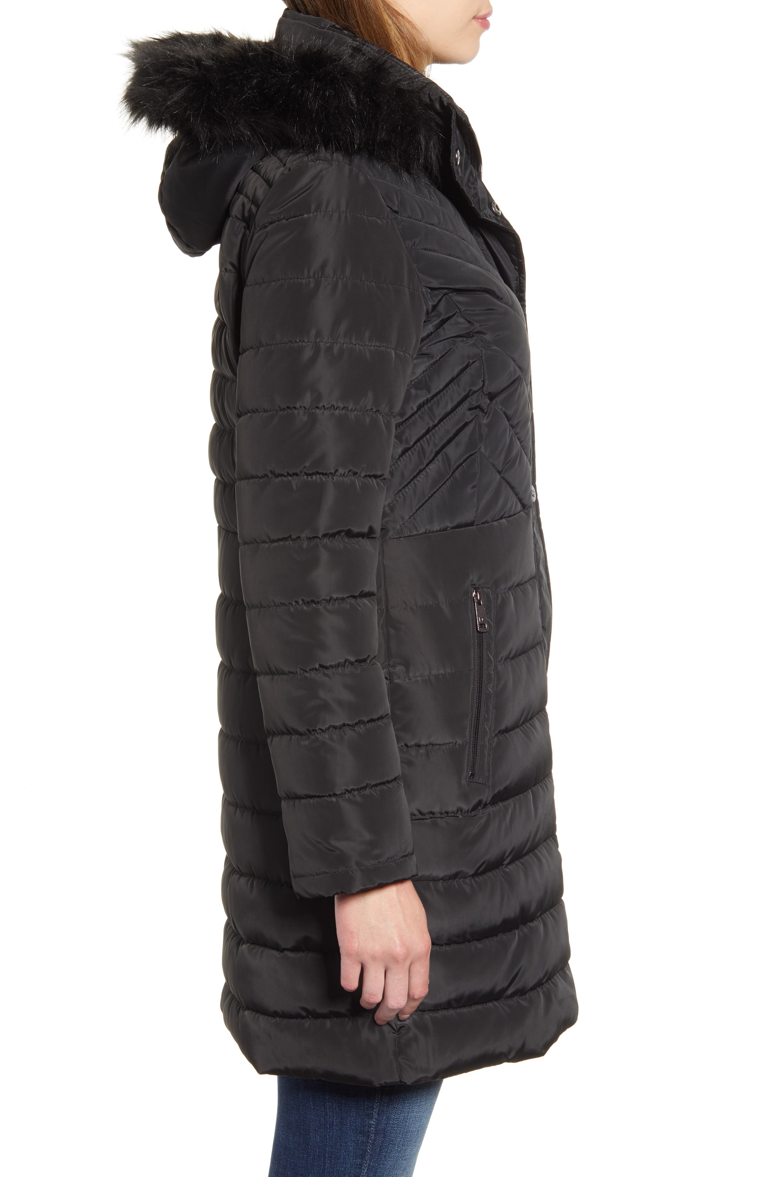 kenneth cole faux fur trim down jacket