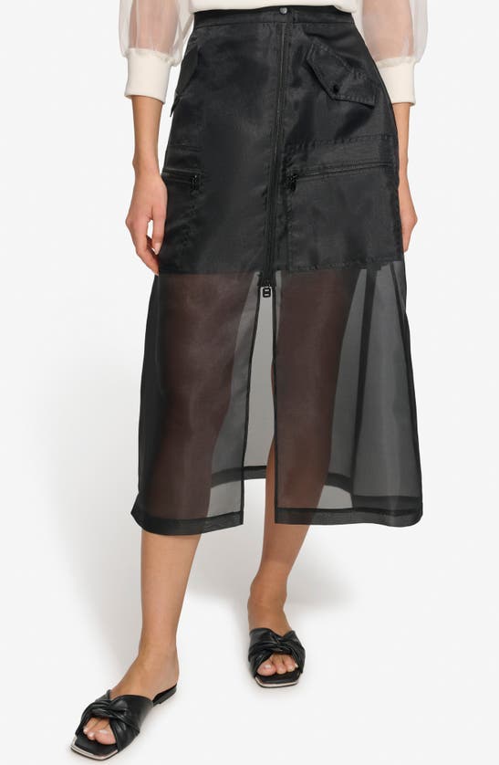 Shop Dkny Organza Cargo Skirt In Black