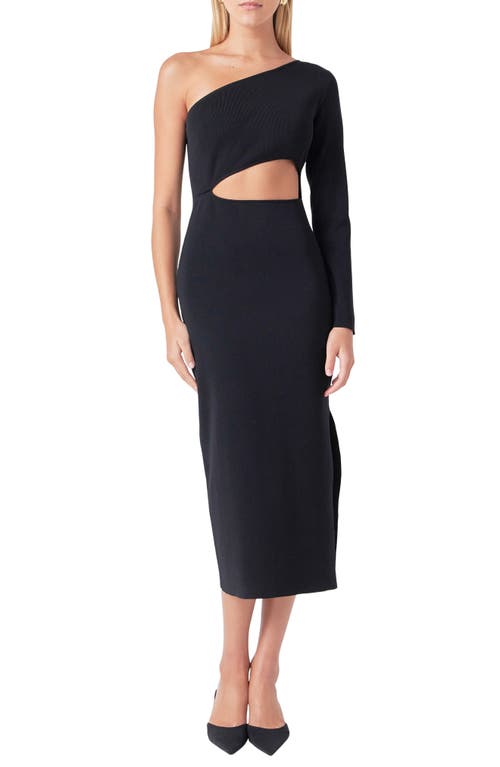 Shop Endless Rose One-shoulder Cutout Knit Midi Dress In Black