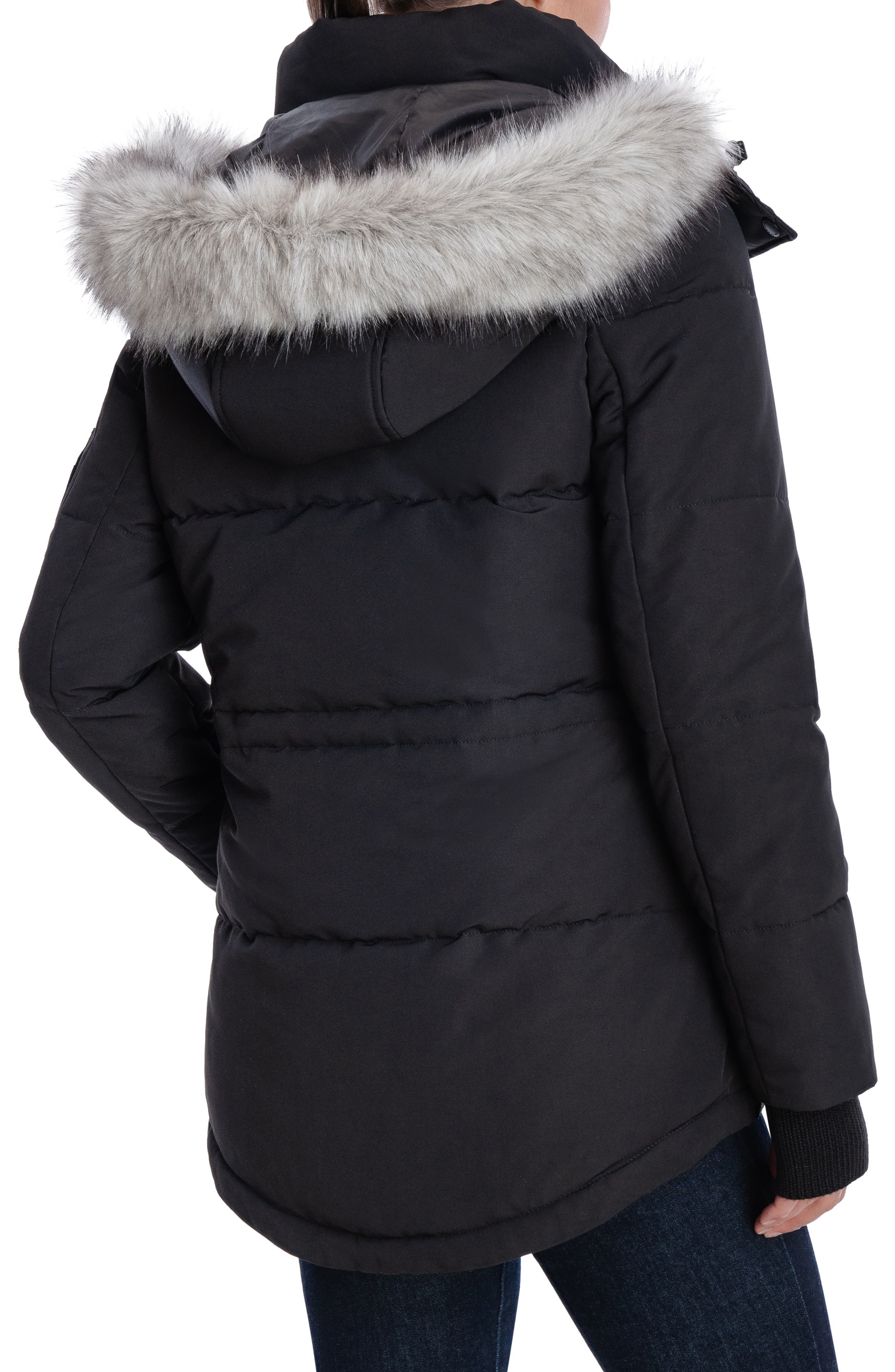 black hooded faux fur short coat