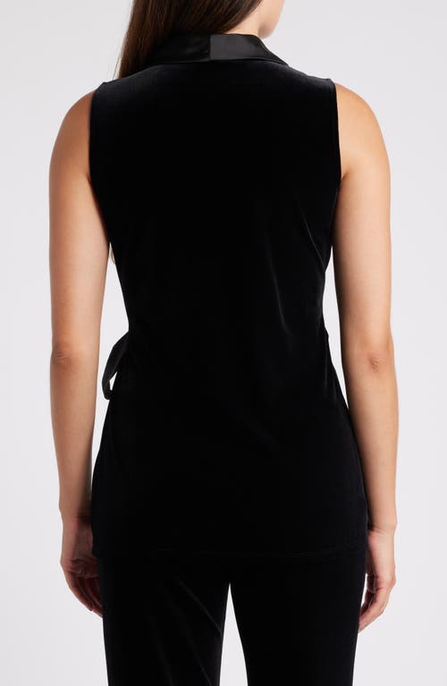 Shop Anne Klein Stretch Velour & Satin Wrap Top In Anne Black