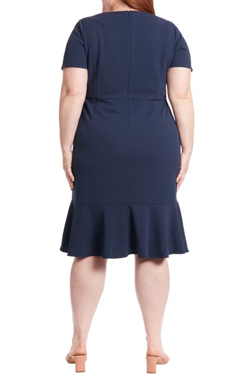 London Times V-neck Twist Midi Dress In Navy
