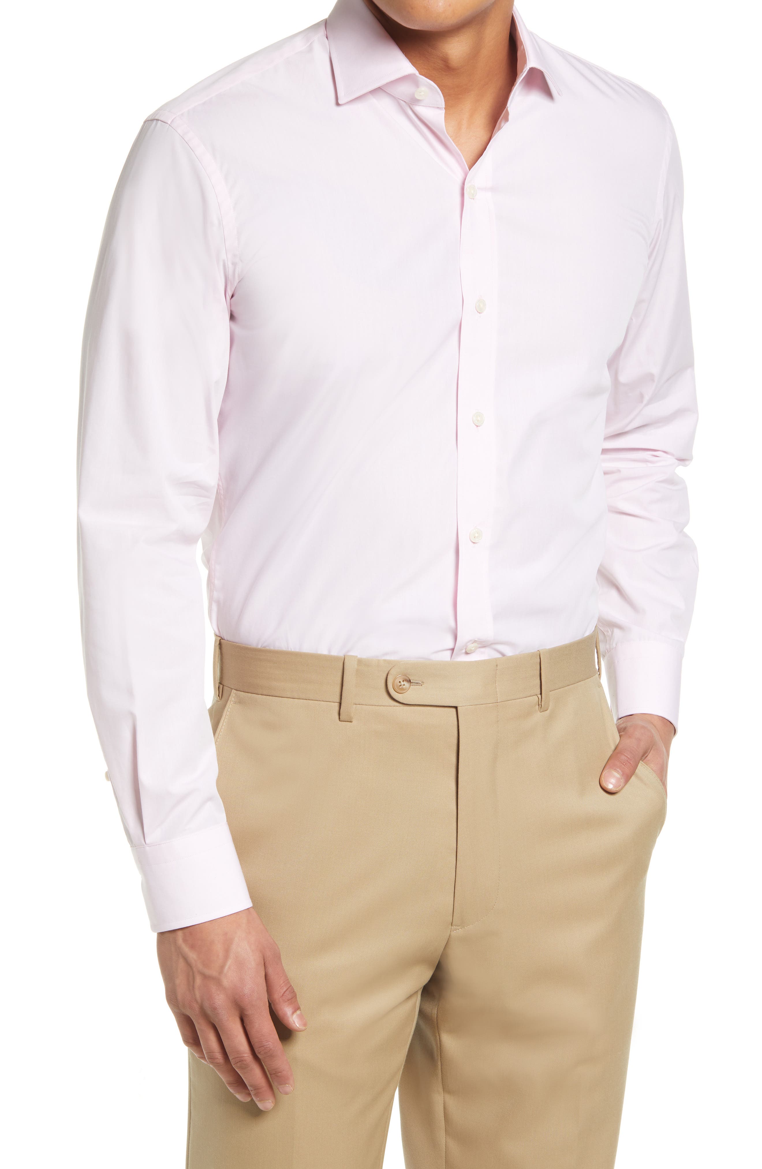 khaki pants and pink shirt