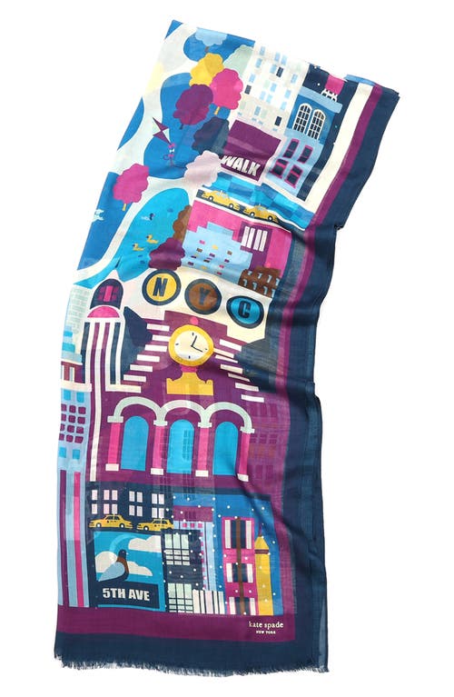 Shop Kate Spade New York Uptown Map Oblong Scarf In Blue Multi