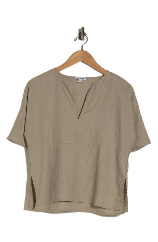 James Perse Split Neck Linen Top In String