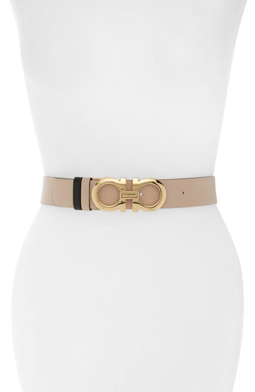 FERRAGAMO Double Gancio Reversible Leather Belt New Bisque/Nero at Nordstrom,