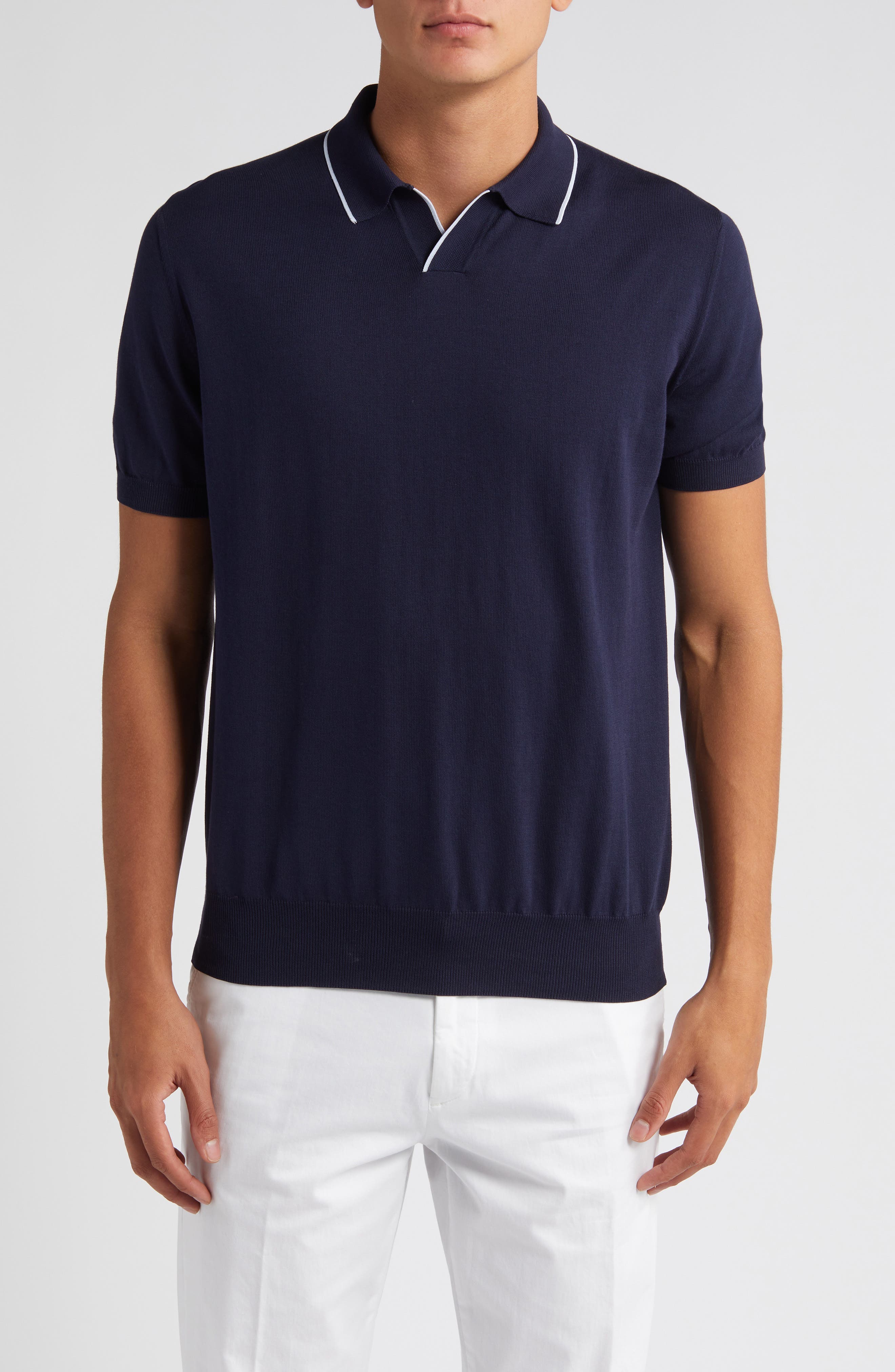 Solid Homme Blue Zip Polo