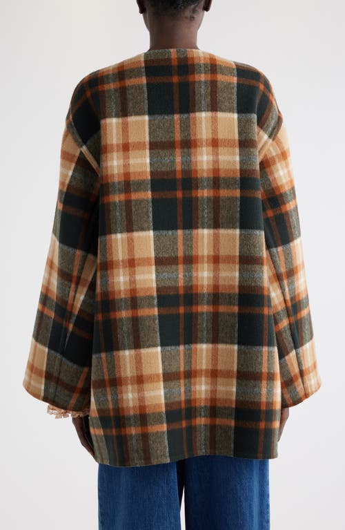 Chloé Check Double Face Wool & Silk Coat In Black Brown