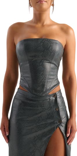 LADY LUXE FAUX LEATHER PIN DETAIL CORSET TOP in black