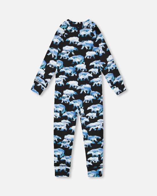 Shop Deux Par Deux Baby Boy's One Piece Thermal Underwear Black Printed Polar Bears In Printed Bears