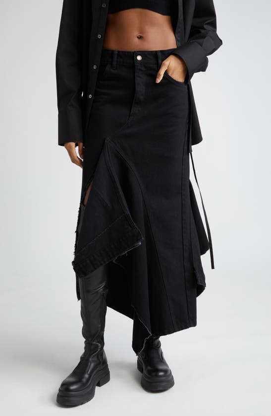 Shop Monse Deconstructed Denim Maxi Skirt In Black