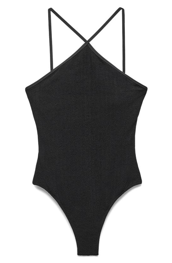 Shop Mango Textured One-piece Swimsuit In Black