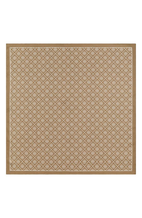 Shop Tory Burch Monogram Double Side Square Silk Scarf In Natural Khaki