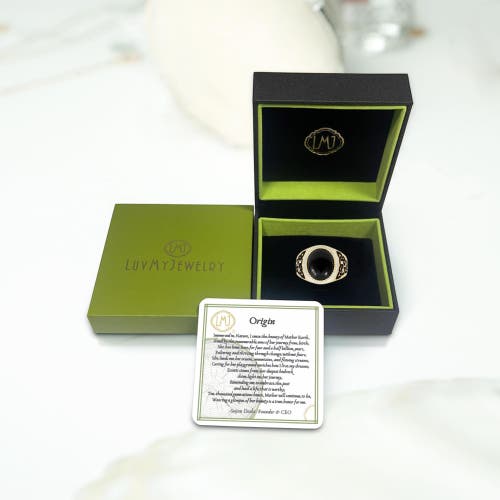 Luvmyjewelry Black Onyx Sterling Silver Men Signet Ring With Enamel In 14kt Gold Vermeil On Sterling
