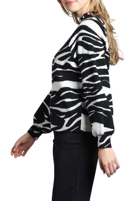 Apny Zebra Puff Sleeve Sweater In Black/white