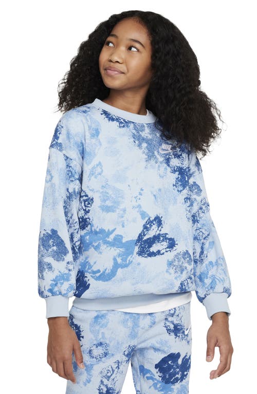 Nike Kids' Club Fleece Oversize French Terry Sweatshirt In Light Armory Blue/white