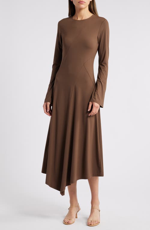 Du Paradis Keyhole Long Sleeve Asymmetric HemDress in Dark Chocolate 