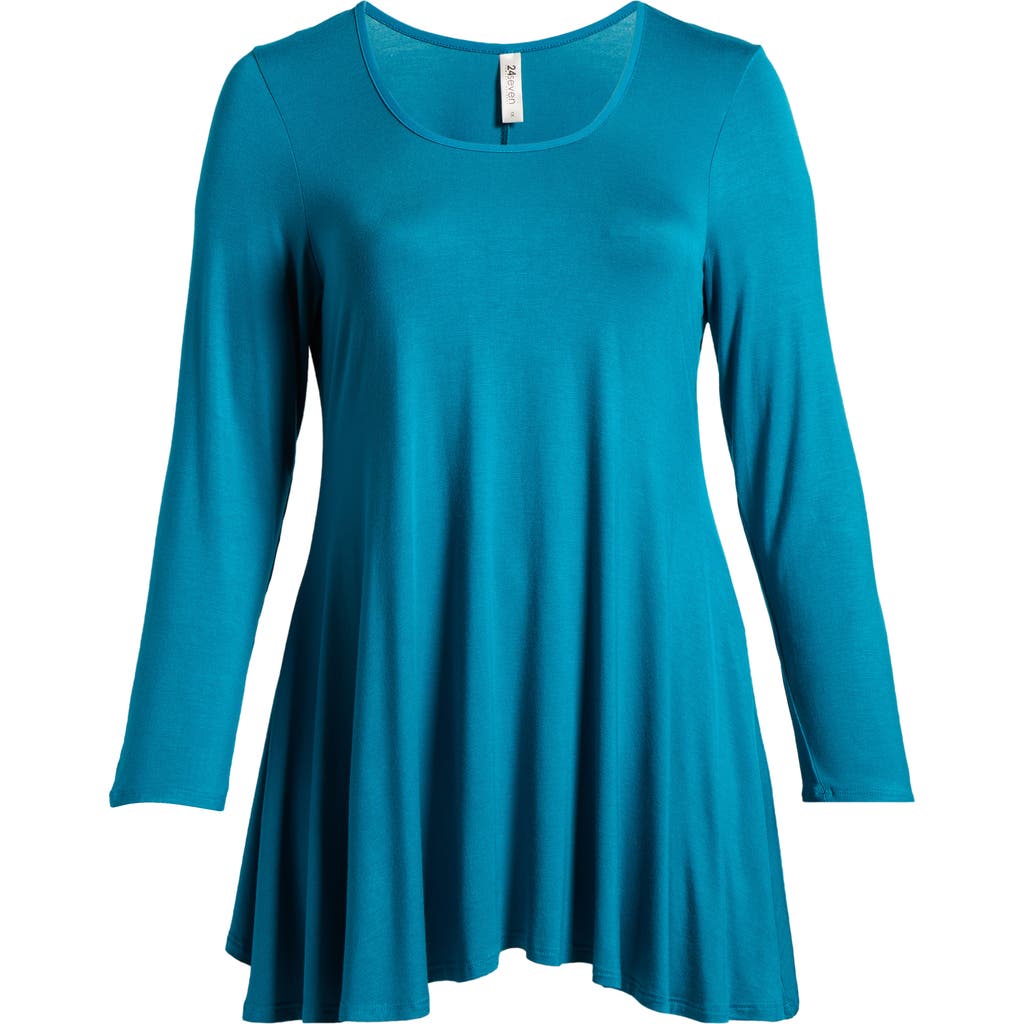 24seven Comfort Apparel Swing Asymmetric Hem Tunic Top In Jade