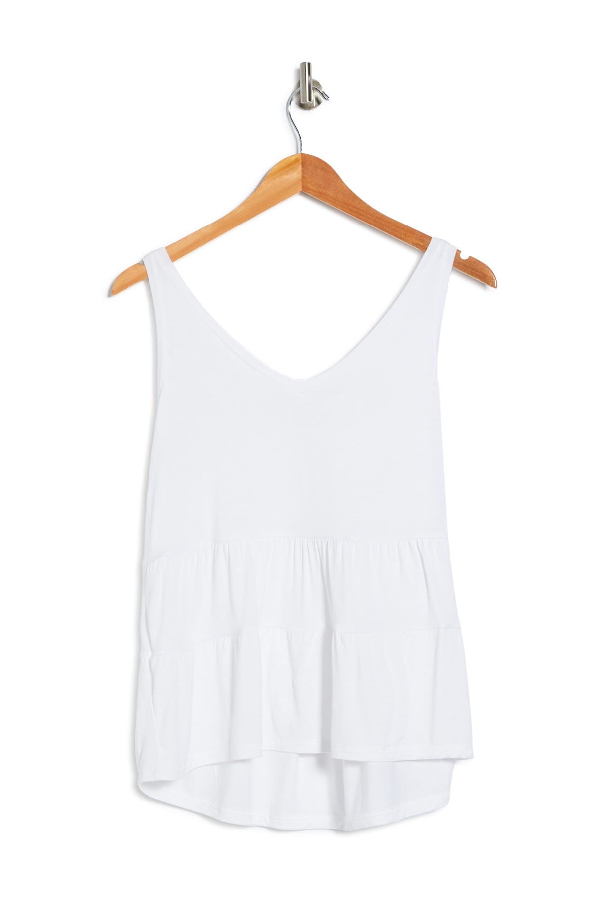 14th & Union Sleeveless Double V Tiered Top In White
