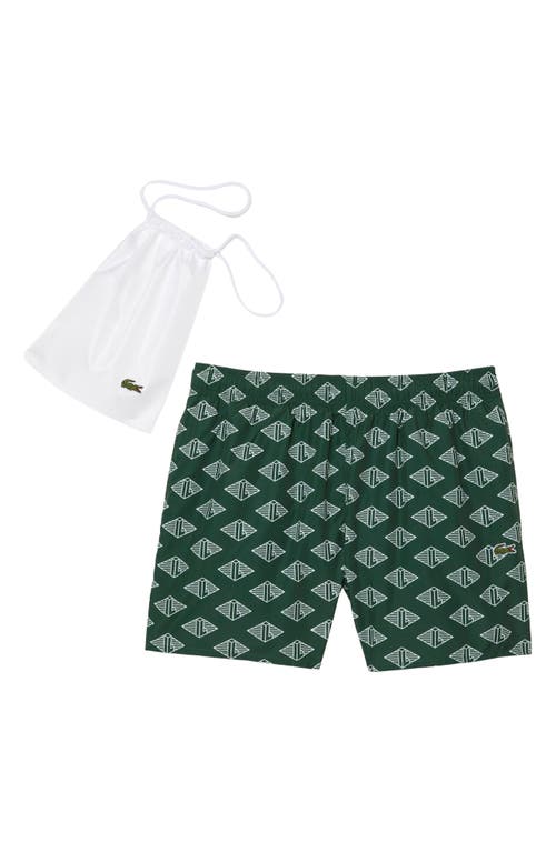 Shop Lacoste Uni Swim Trunks In Yrr Green/flour