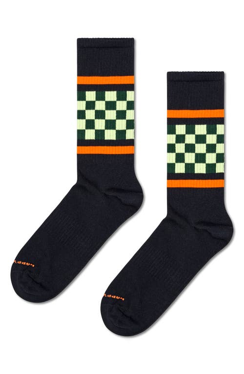 Happy Socks Check Stripe Cotton Blend Crew Socks in Black 