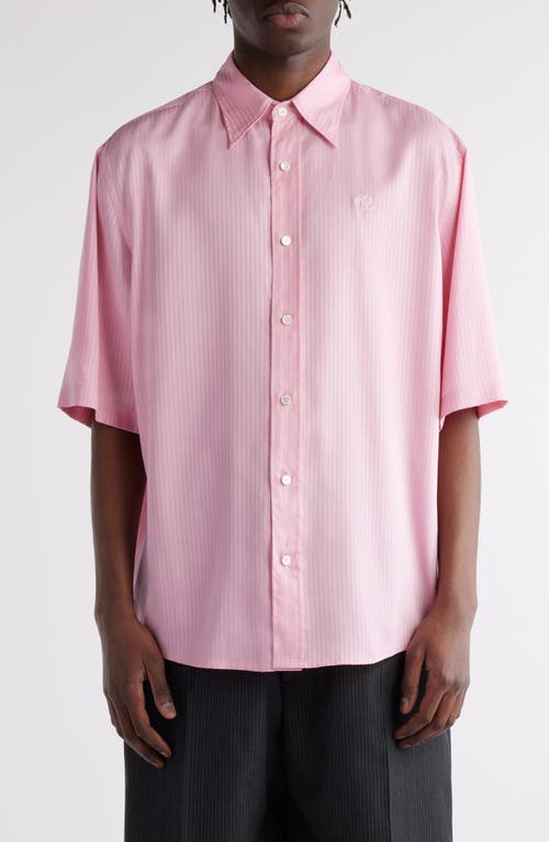Acne Studios Tonal Stripe Short Sleeve Lyocell Button-Up Shirt Blush Pink at Nordstrom, Us