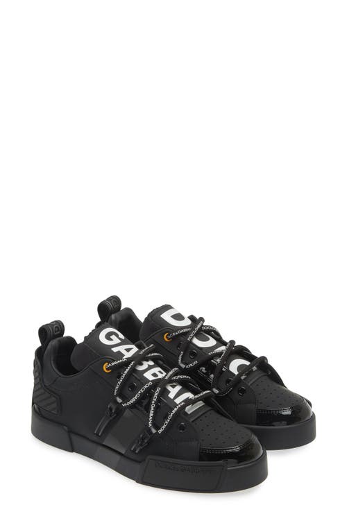 Dolce & Gabbana Black Calfskin And Patent Leather Portifino Sneakers