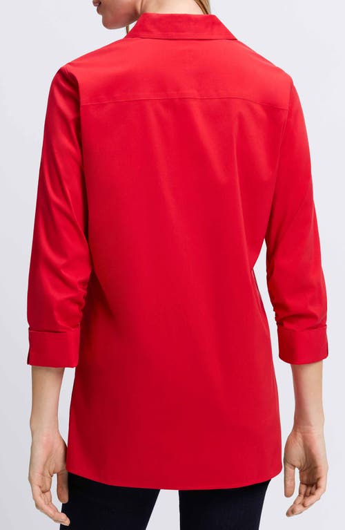 Shop Foxcroft Evelyn Three-quarter Sleeve Button-up Shirt In Simply Red