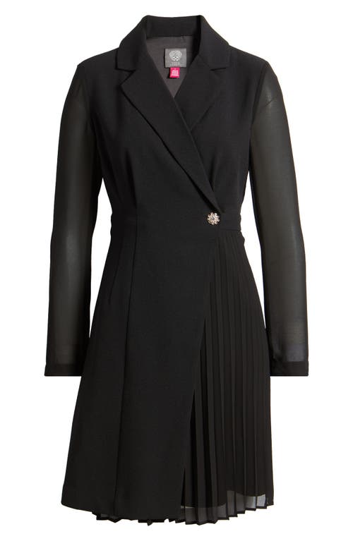 Vince Camuto Crystal Button Long Sleeve Mixed Media Coat Dress In Black