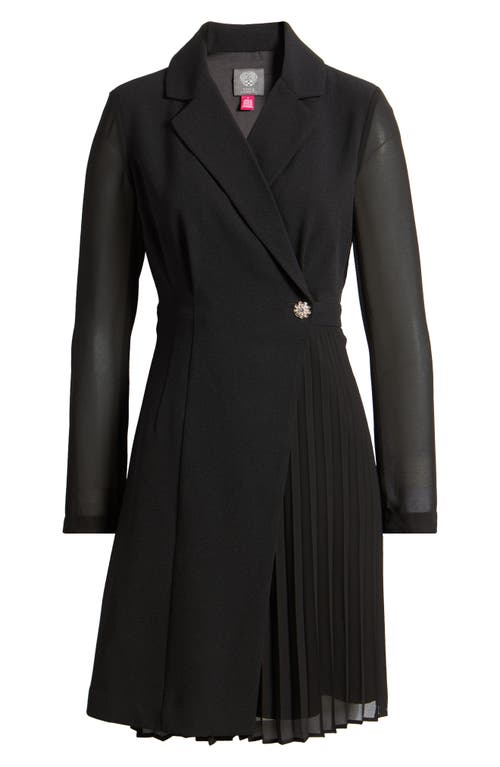 Shop Vince Camuto Crystal Button Long Sleeve Mixed Media Coat Dress In Black