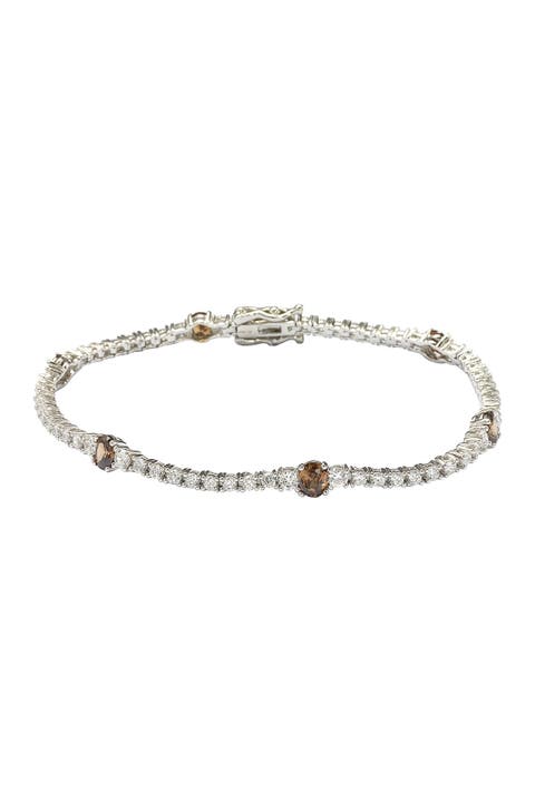 Sterling Silver Chocolate & White Cubic Zirconia Station Bracelet
