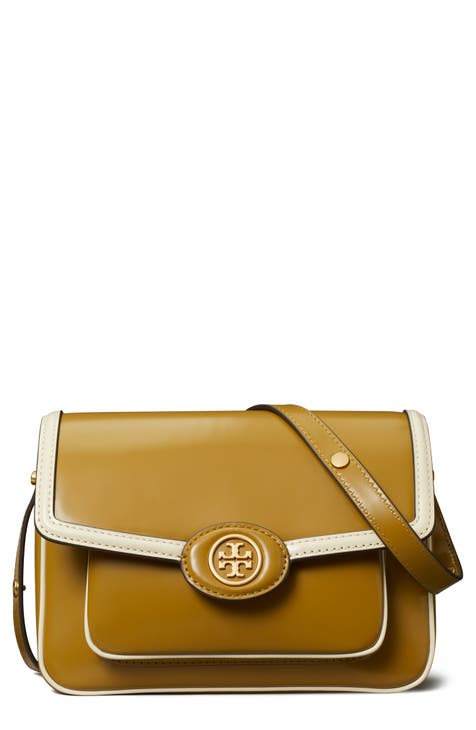 Tory Burch Robinson Perforated Color Blocked Leather Shoulder Bag