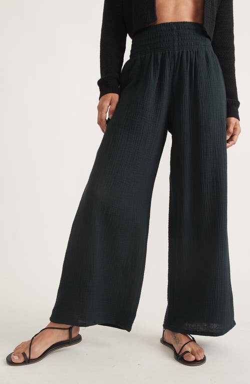 Marine Layer Corinne Double Cloth Cotton Palazzo Pants in Black at Nordstrom, Size X-Small