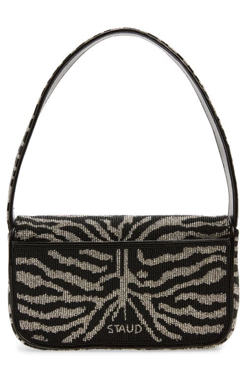 Shop Staud Tommy Beaded Shoulder Bag In Black/white Zebra