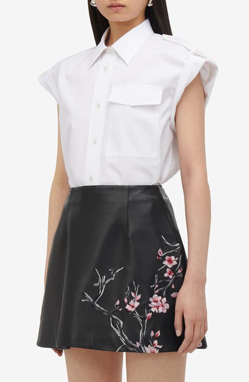 Shop Alexander Mcqueen Cap Sleeve Button-up Shirt In Optical White