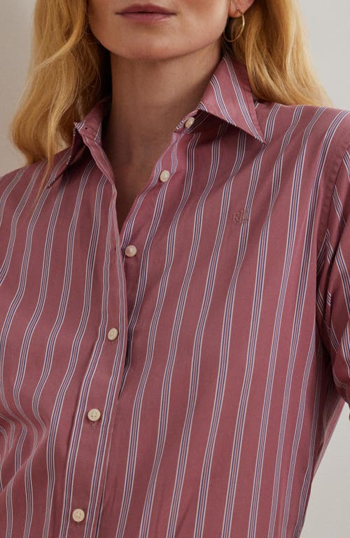 Shop Lauren Ralph Lauren Classic Fit Striped Broadcloth Shirt In Blush Multi