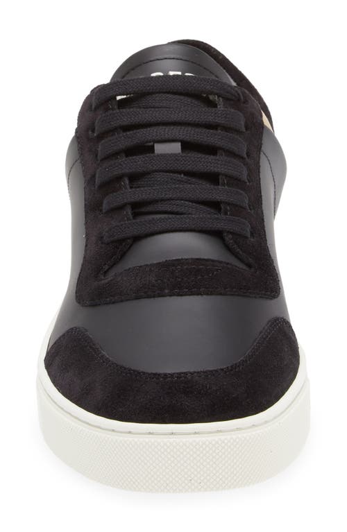 Burberry Black Sneakers With Suede Details And Check Motif In Leather Blend Man In Black/arbeige Ip Chk