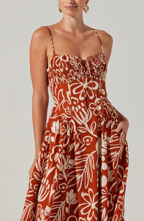 Shop Astr The Label Sarai Floral Midi Sundress In Rust Cream Floral