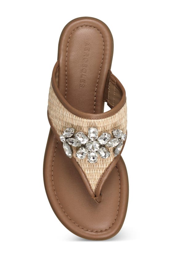 Shop Aerosoles Cherie Crystal Embellished T-strap Sandal In Natural Fabric