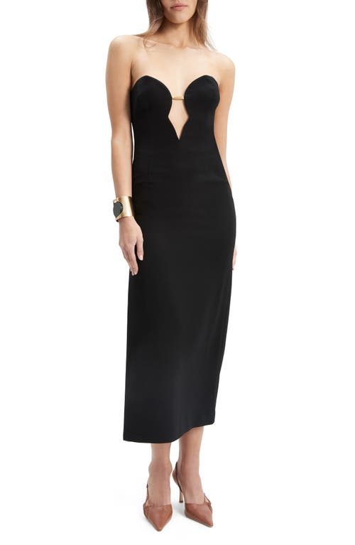 Bardot Eleni Strapless Plunge Neck Midi Dress Black at Nordstrom,