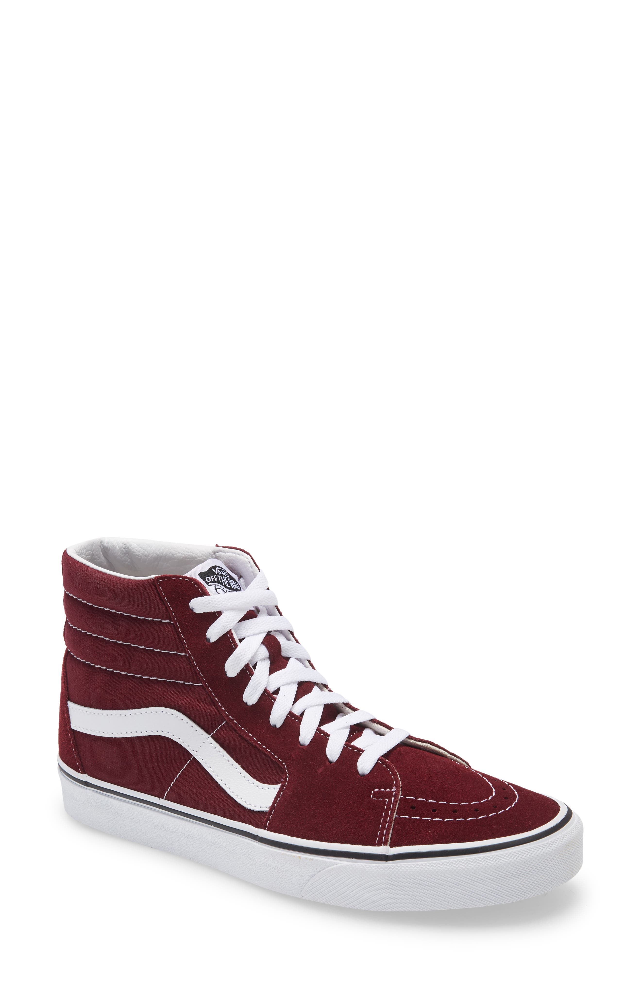 all burgundy high top vans