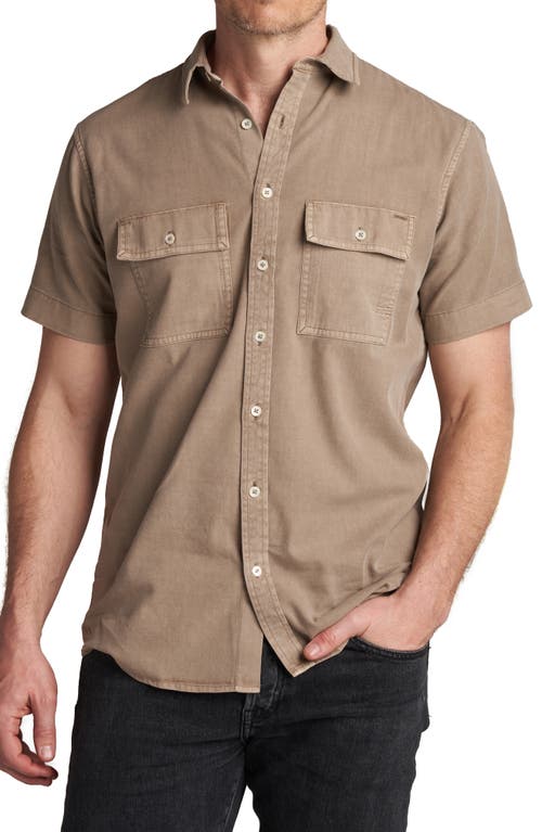 Warwick Heritage Twill Short Sleeve Button-Up Shirt in Stone