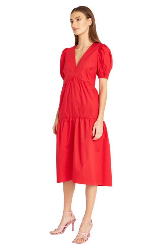 Shop Donna Morgan For Maggy Solid Cotton Midi Dress In Tomato Puree
