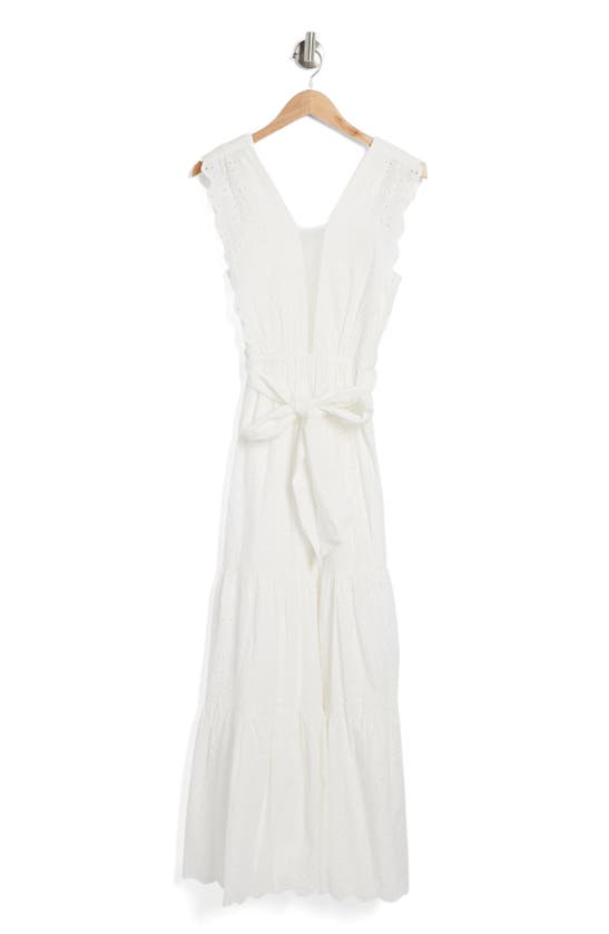 Btfl-life Tie Waist Cotton Eyelet Dress In White