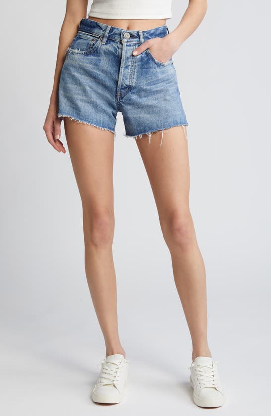 Shop Moussy Vintage Dalemere Denim Cutoff Shorts In Blue