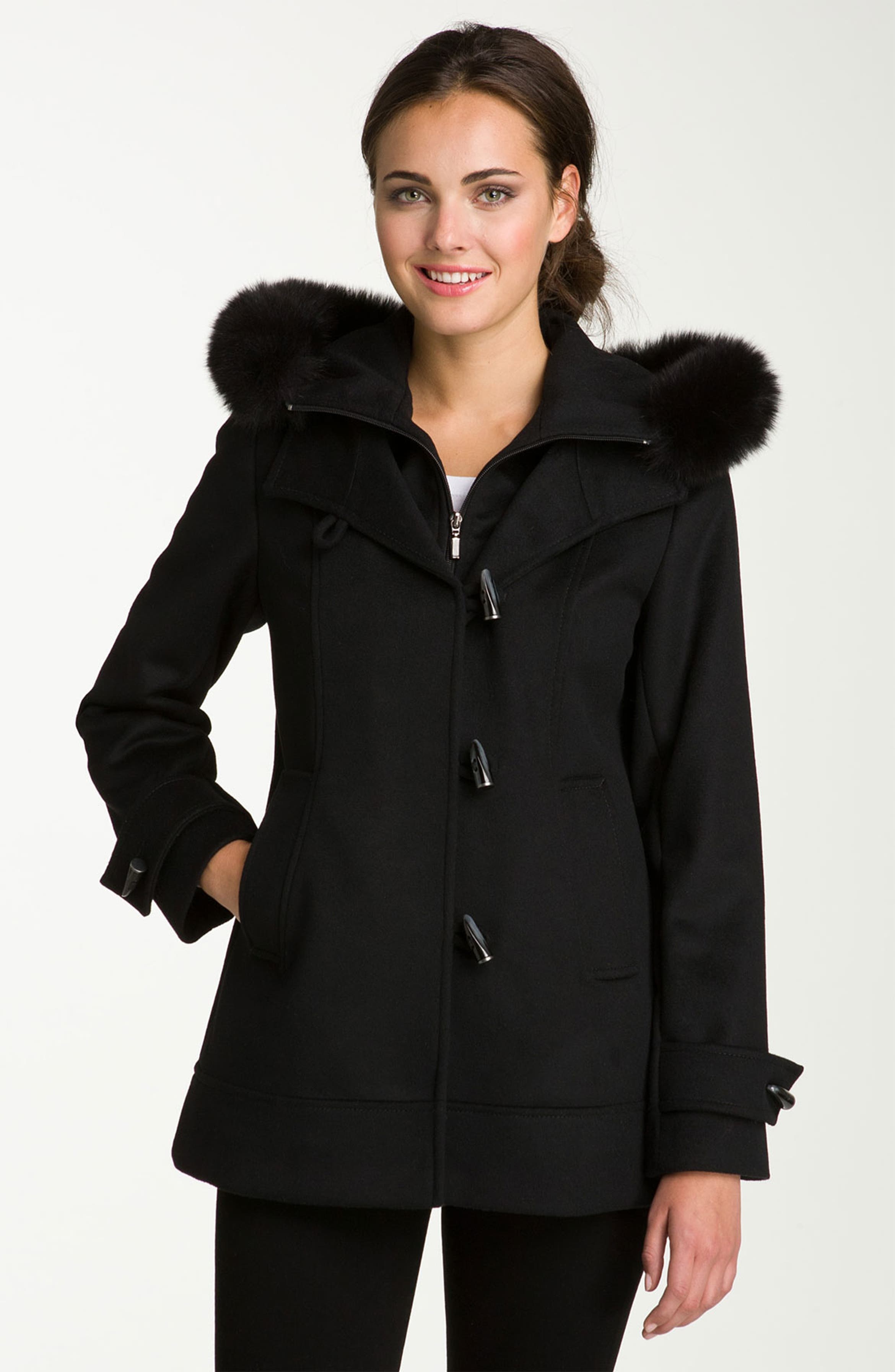 George Simonton Couture Fox Fur Trim Toggle Coat | Nordstrom