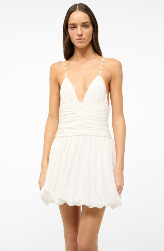 Shop Staud Loren Ruched Bubble Hem Taffeta Dress In White