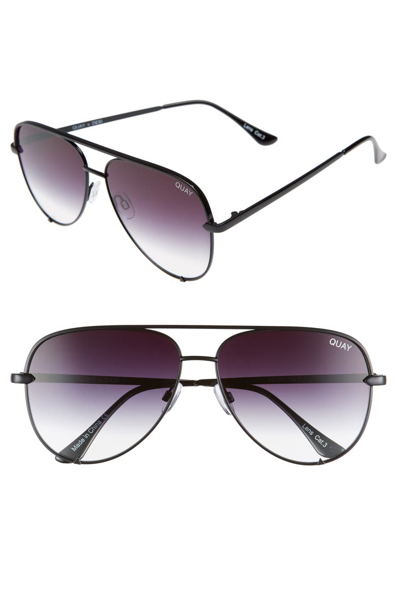 QUAY AUSTRALIA High Key 62mm Oversize Aviator Sunglasses, Main, color, BLACK FADE TO CLEAR